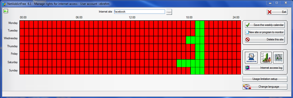 Parental control NetAddictSoft : weekly time table for access right